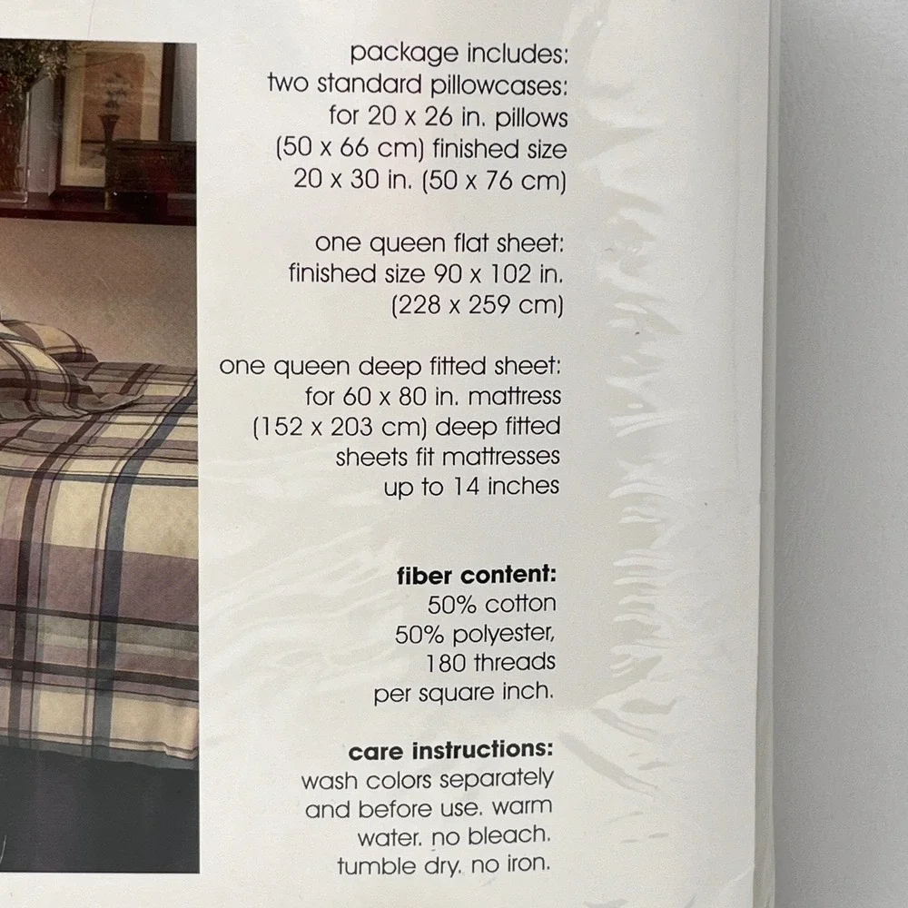 Target Queen Sheet Set Heather Plaid Collection Purple Stripe Percale 180 TC NEW